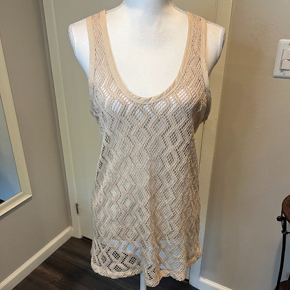 Banana Republic Beige Diamond Pattern Crochet Racerback tank/cover up, Size S